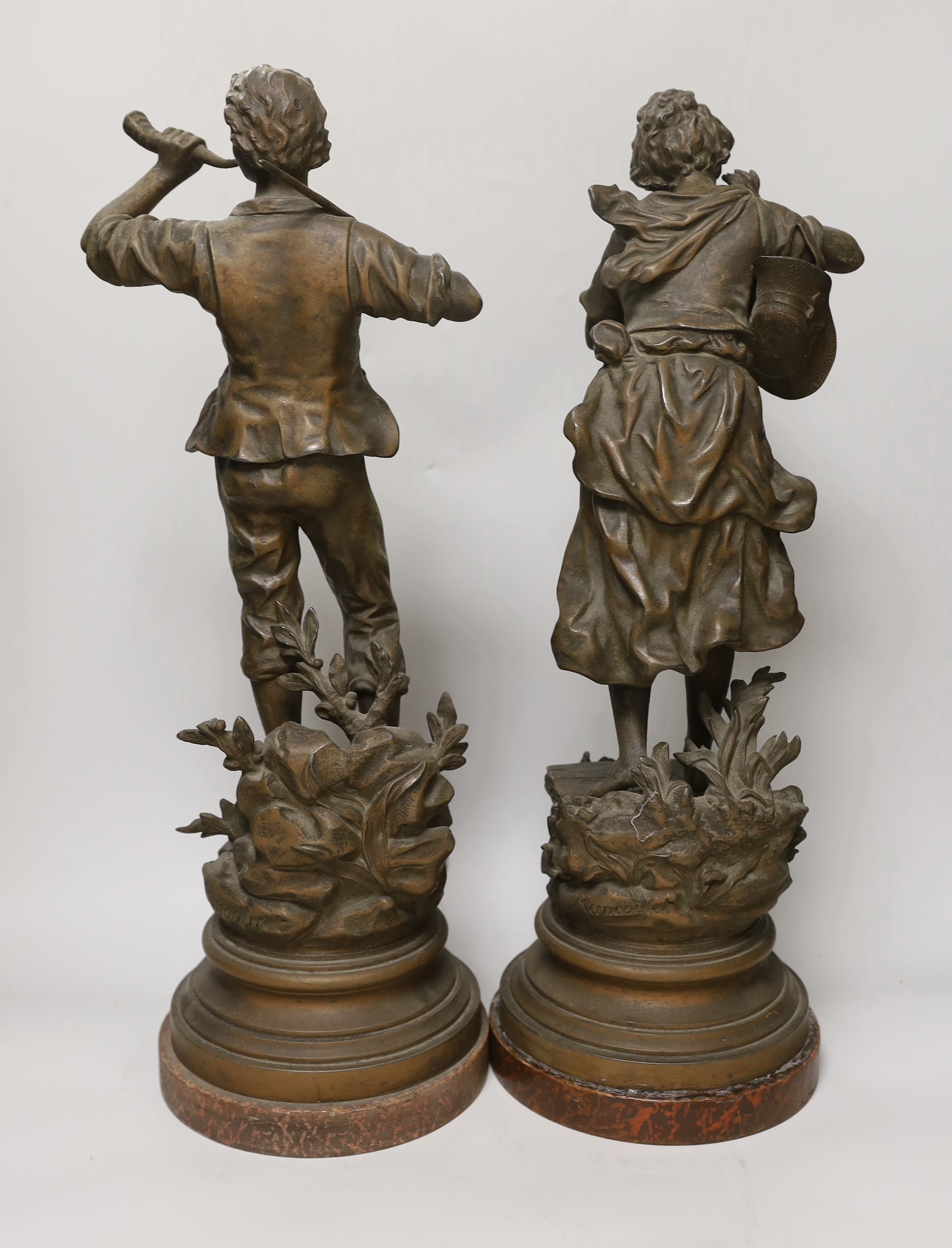 After Ernest Rancoulet (1870-1915). A pair of spelter figurines L’Echo and Le Signal, 50cm